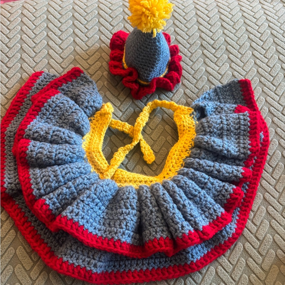 Handmade Crochet Clown Collar and Hat Costume Set